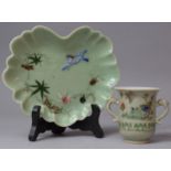 A Nice Quality Celadon Glazed Shaped Dish with Applied Enamels Depicting Bird in Flight,