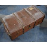 A Wooden Banded Canvas Covered Travelling Trunk, 90cm wide