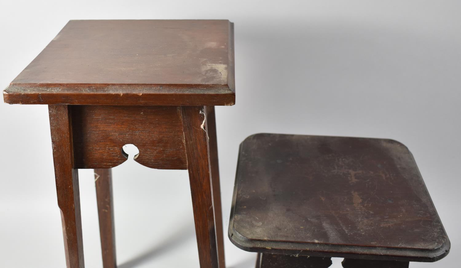 Two Small Oak Square Topped Jardiniere Stands, Tallest 45.5cm High - Bild 4 aus 4