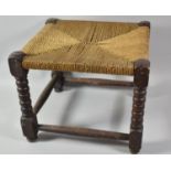 A Mid 20th Century Bobbin Leg Rush Seated Stool, 35x31cm