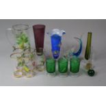 A Collection of Various Coloured Glassware to comprise Lemonade Set, Blue Glass Dolphin, Various