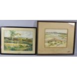 Two Framed Watercolors Colonial Scenes, 34x24cm