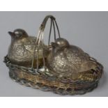 A Silver Plated Novelty Cruet in the Form of Two Chicks in a Basket, 16.5cm Long