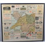 A Framed Vintage Tourist Map of North Wales, Environs of Carnarvon, 82x74cm