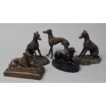 A Collection of Five Various Metal and Resin Studies of Standing, Seated and Recycling Greyhounds,