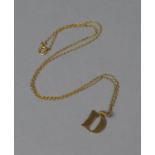 A 9ct Gold Chain with Letter D Pendant, 2.6g