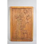 A Carved Wooden Panel Depicting Seated Jesus with Animals and Birds, 49cm x 32cm