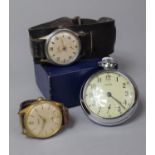 Two Vintage Wrist Watches and a Chromed Cased Pocket Watch