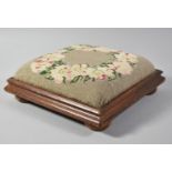 A Modern Square Tapestry Topped Stool on Bun Feet, 24cm