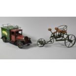 A Reproduction Tinplate Vintage Van and a Tricycle, 28cm Long