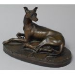 A Bronze Effect Resin Study of a Reclining Greyhound, Oval Plinth Base, 20.5cm Long