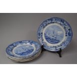 A Collection of Blue Transfer Printed Mintons Rock Pattern Plates (Some with Condition Flaws to