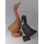 A Terracotta Goose and a Ceramic Duck Ornament, Goose 65cm high