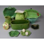 A Collection of Various Cabbage Leaf and Leaf Decorated Ceramics to Comprise Jug, Wedgwood Leaf