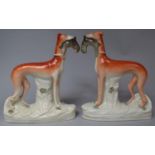 A Pair of Late 19th/Early 20th Century Staffordshire Flatbacks, Greyhounds with Hares, 28cm high