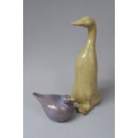 A Glazed Stoneware Study of a Standing Duck Together with a Similar Lilac Glazed Bird, Duck 29cm