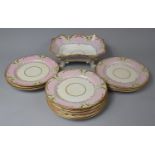 A 19th Century Gilt and Pink Decorated Fruit Set to comprise rectangular Shaped Dish on Four