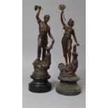 A Pair of French Spelter Bronze Effect Figures in the Form of Male and Female Blacksmiths, 32cm high