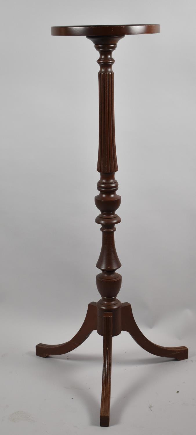 A Reproduction Mahogany Tripod Torchere Stand with Turned and Reeded Support, Circular Top, 100cm