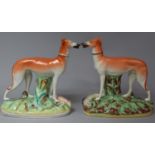 A Pair of Late 19th/Early 20th Century Staffordshire Flatbacks, Greyhounds Beside Tree Trunk with