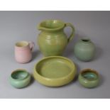 A Collection of Various Studio Pottery to comprise Green Glazed Jug and Shallow Bowl By Burton,