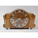 An Art Deco Oak and Walnut Chrome Cased Westminster Chime Mantle Clock, 36cm wide