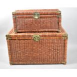 Two Oriental Brass Mounted Woven Storage Boxes, 90 and 70cm wide
