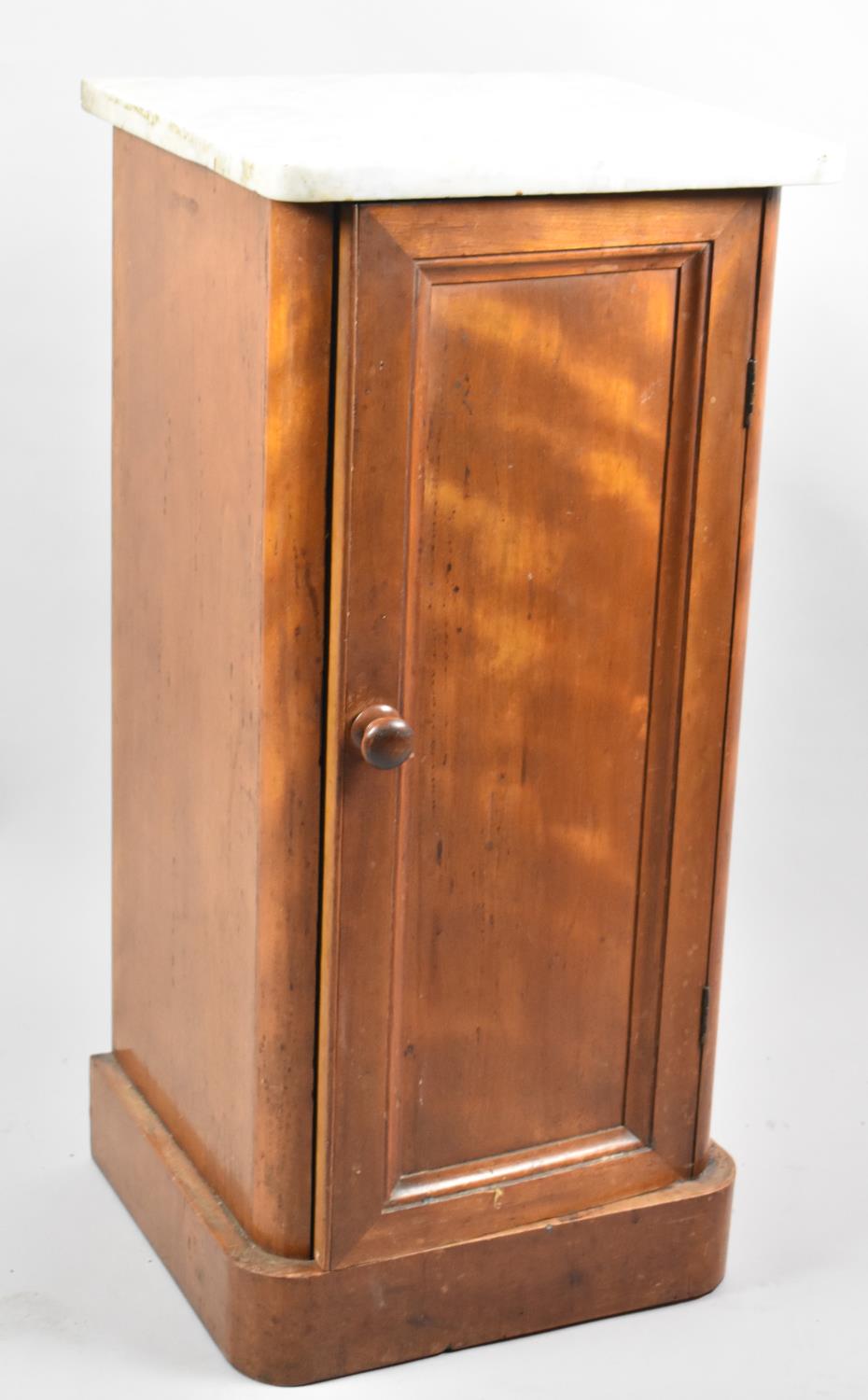 A Late 19th/Early 20th Century Satin Wood Marble Topped Bedside Cabinet with Panelled Door, 35cm