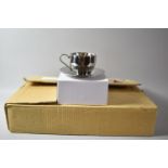 Six New and Unused Stainless Steel Teacups and Saucers in Original Cardboard Boxes
