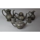 A Collection of Pewter Items to comprise Teapots, Coffee Pots, Milk, Tankard Etc (Some Pieces with