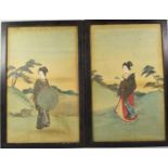 A Pair of Early 20th Century Chinese Paintings on Silk of Maidens in Landscape, Each 51x31cm