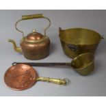 A Collection of Various Brass and Copperwares to comprise Kettle, Jam Pan Etc