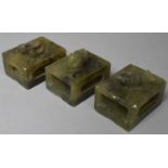 Three Oriental Jadeite Matchbox Holder with Koi, Swan etc