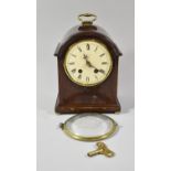An Edwardian Mahogany Cased Small Bracket Clock with Brass Carrying, Circular Enamel Dial and