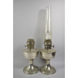 Two Chrome Aladdin Oil Lamps, One with Chimney