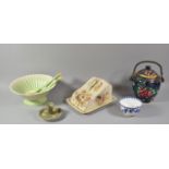 A Collection of Ceramics to Include Cheese Dish, Biscuit Barrel, Wedgwood Green Jasperware