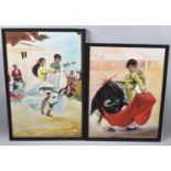 Two Framed Spanish Oils on Card, Flamenco Dancer and Bullfighter, 66x50cm and 75x49cm