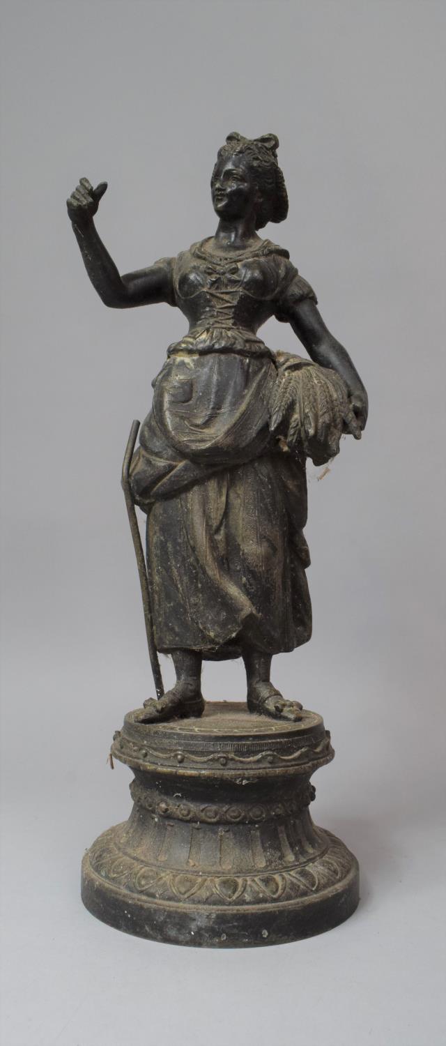 A French Spelter Figure Depicting Farmers Wife with Sheaf of Corn, 39.5cm high