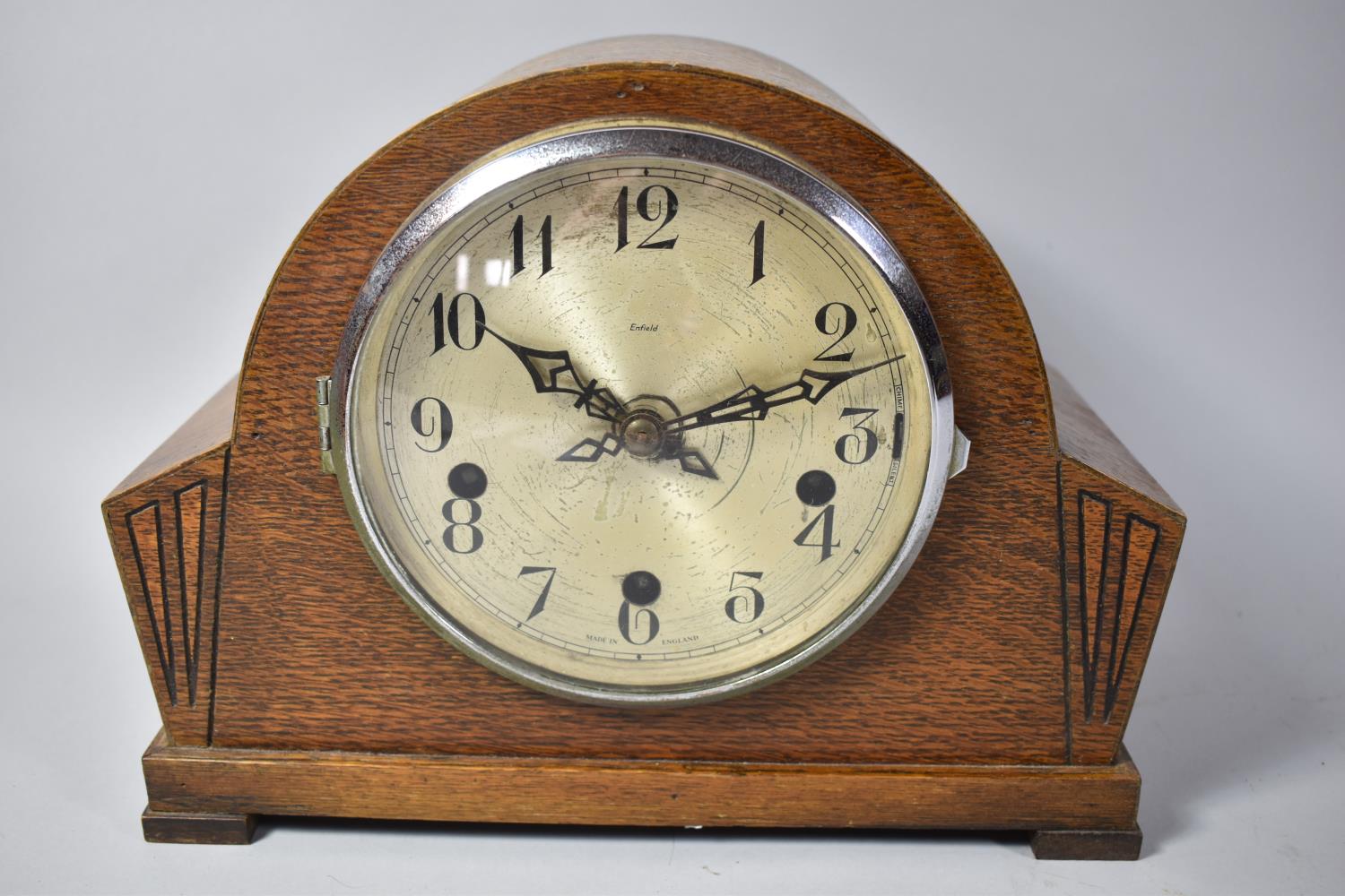 An Art Deco Oak Cased Enfield Westminster Chime Mantle Clock, 29.5cm Wide