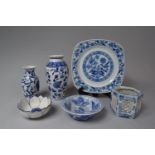 A Collection of Six Pieces of Modern Oriental Blue and White to Include Vases, Porcelain Plate,