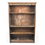 A Mid 20th Century Oak Three Shelf Open Bookcase with Blind Carved Top Rail, 76cm wide