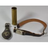 A Girl Guide Belt, 1916 Brass Shell Case and a Leather Martingale Mount