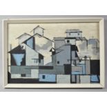 A Framed Oil on Board, Geometric Houses, 44x29cm