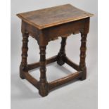 A 19th Century Oak Rectangular Topped Stool with Turned Supports, Top Requires Refixing, 46cm x 26cm