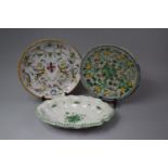 A Glazed Earthenware Italian Shaped Bowl with Green Floral Design, Continental Charger and an