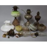 A Collection of Various Oil Lamps and Parts etc, Chimneys and Shades etc