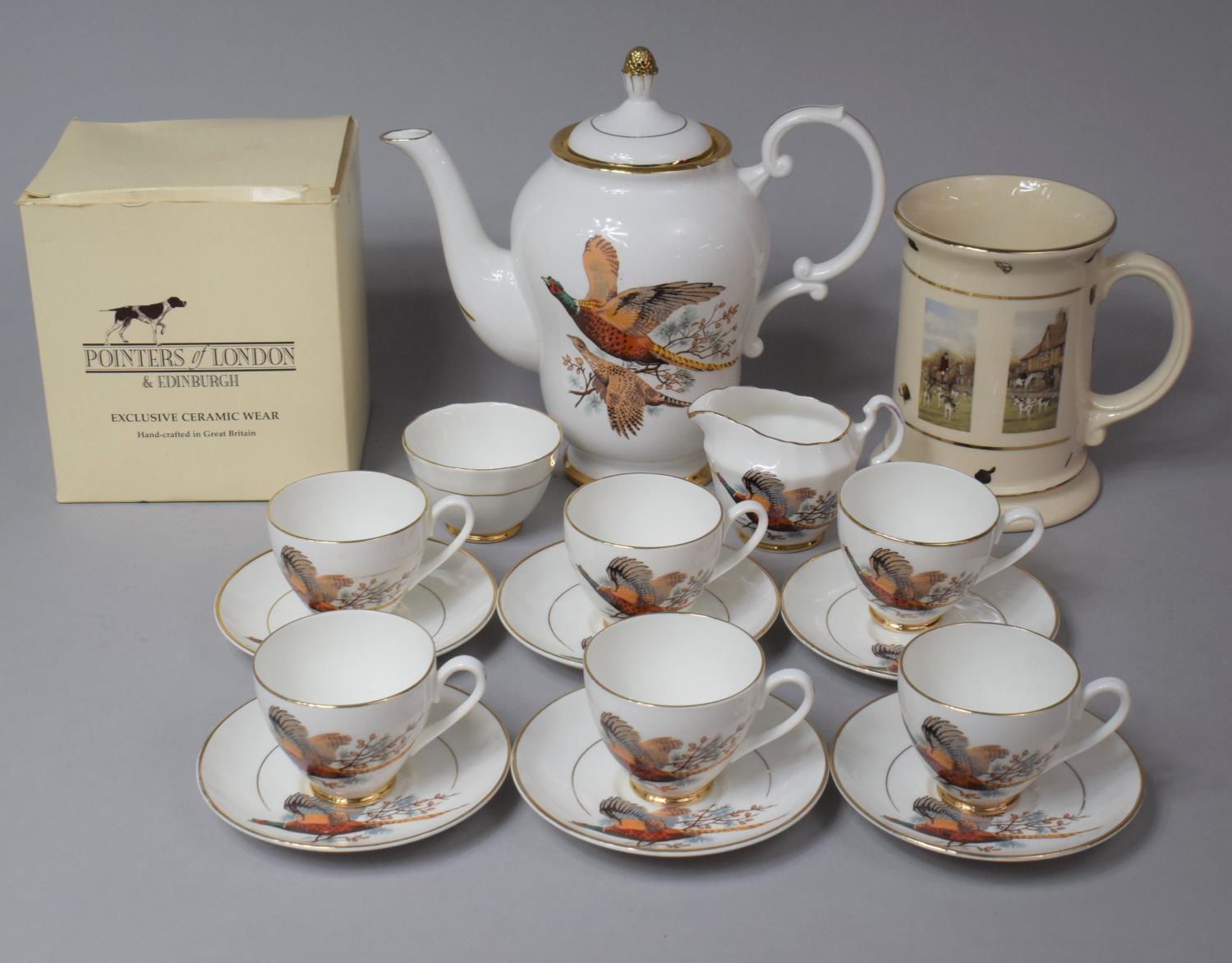 A Stanley Pheasant Decorated Coffee Set to comprise Six Coffee Cans and Saucers, Milk, Sugar Bowl