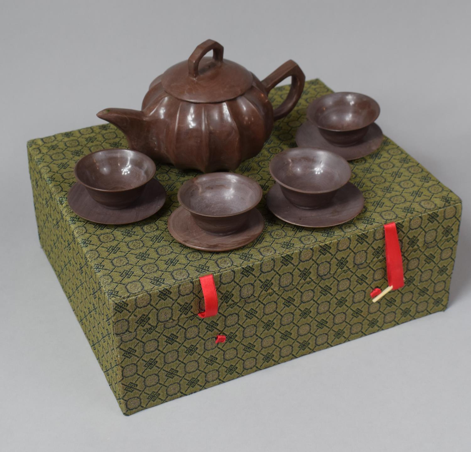 A Mid/Late 20th Century Oriental Boxed Hard Stone Teaset to Comprise Teapot, Four Tea Bowls and Four