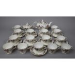 A Wedgwood Hathaway Rose Part Teaset to comprise Teapot, Two Handled Lidded Sugar Bowl, 15 Cups