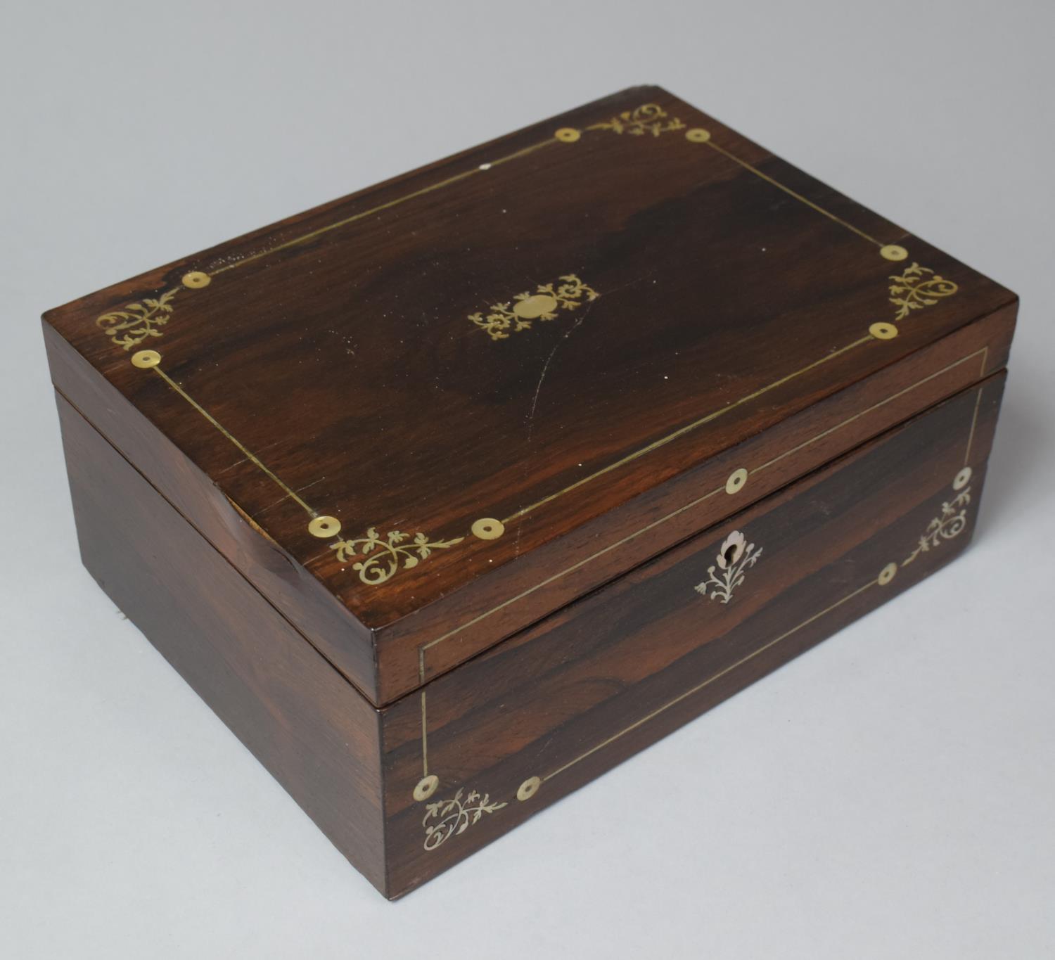 A Late 19th Century Mother of Pearl Inlaid Rosewood Work Box, Missing Inner Tray, In Need of Some - Image 2 of 4